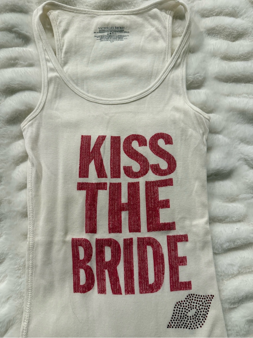 Victoria's Secret White Tank with Bold Pink 'KISS THE BRIDE' Graphic